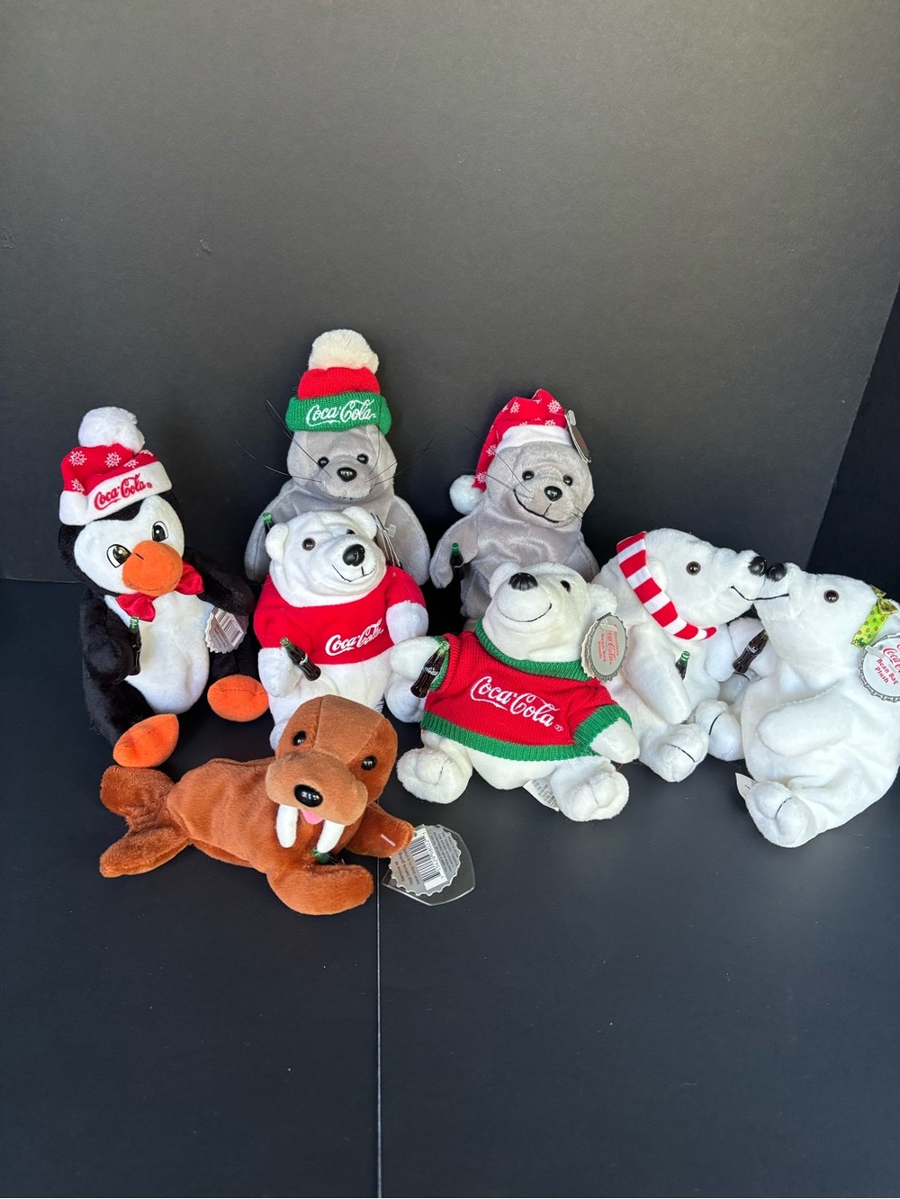 Vintage Coca Cola Christmas Holiday Plush Lot of 8 (Polar Bears, Seals, Penguin)